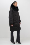 Купить Пальто зимнее утепленное с мехом и капюшоном тренд черного цвета 7629Ch, фото 10