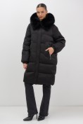 Купить Пальто зимнее утепленное с мехом и капюшоном тренд черного цвета 7629Ch, фото 11