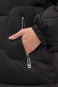 Купить Пальто зимнее утепленное с мехом и капюшоном тренд черного цвета 7629Ch, фото 13