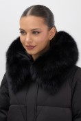 Купить Пальто зимнее утепленное с мехом и капюшоном тренд черного цвета 7629Ch, фото 14
