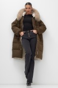 Купить Пальто зимнее утепленное с мехом и капюшоном тренд горчичного цвета 7629G, фото 6