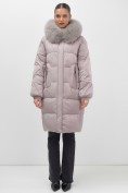 Купить Пальто зимнее утепленное с мехом и капюшоном тренд светло-коричневого цвета 7629SK, фото 6
