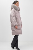 Купить Пальто зимнее утепленное с мехом и капюшоном тренд светло-коричневого цвета 7629SK, фото 8
