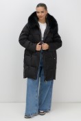 Купить Пальто зимнее утепленное с мехом и капюшоном тренд черного цвета 7630Ch, фото 6
