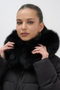 Купить Пальто зимнее утепленное с мехом и капюшоном тренд черного цвета 7630Ch, фото 17