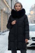 Купить Пальто зимнее утепленное с мехом и капюшоном тренд черного цвета 7630Ch, фото 4