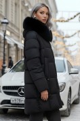 Купить Пальто зимнее утепленное с мехом и капюшоном тренд черного цвета 7630Ch, фото 2