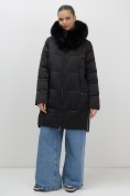 Купить Пальто зимнее утепленное с мехом и капюшоном тренд черного цвета 7630Ch, фото 8