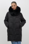 Купить Пальто зимнее утепленное с мехом и капюшоном тренд черного цвета 7630Ch, фото 12
