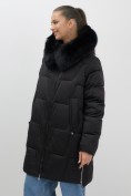 Купить Пальто зимнее утепленное с мехом и капюшоном тренд черного цвета 7630Ch, фото 13
