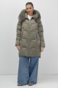 Купить Пальто зимнее утепленное с мехом и капюшоном тренд коричневого цвета 7630K, фото 18