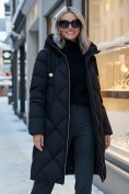 Купить Пальто зимнее утепленное с капюшоном женское черного цвета 7637Ch, фото 3