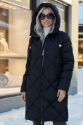 Купить Пальто зимнее утепленное с капюшоном женское черного цвета 7637Ch, фото 2