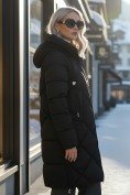 Купить Пальто зимнее утепленное с капюшоном женское черного цвета 7637Ch, фото 5