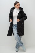 Купить Пальто зимнее утепленное с капюшоном женское черного цвета 7637Ch, фото 10