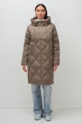 Купить Пальто зимнее утепленное с капюшоном женское коричневого цвета 7637K, фото 15