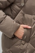 Купить Пальто зимнее утепленное с капюшоном женское коричневого цвета 7637K, фото 16