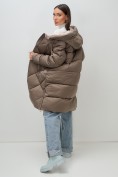 Купить Пальто зимнее утепленное с капюшоном женское коричневого цвета 7637K, фото 24