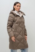 Купить Пальто зимнее утепленное с капюшоном женское коричневого цвета 7637K, фото 7