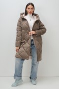 Купить Пальто зимнее утепленное с капюшоном женское коричневого цвета 7637K, фото 25