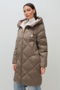 Купить Пальто зимнее утепленное с капюшоном женское коричневого цвета 7637K, фото 8