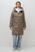 Купить Пальто зимнее утепленное с капюшоном женское коричневого цвета 7637K, фото 9