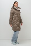 Купить Пальто зимнее утепленное с капюшоном женское коричневого цвета 7637K, фото 10