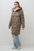 Купить Пальто зимнее утепленное с капюшоном женское коричневого цвета 7637K, фото 11