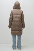 Купить Пальто зимнее утепленное с капюшоном женское коричневого цвета 7637K, фото 14