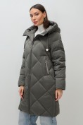 Купить Пальто зимнее утепленное с капюшоном женское зеленого цвета 7637Z, фото 15