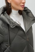 Купить Пальто зимнее утепленное с капюшоном женское зеленого цвета 7637Z, фото 17