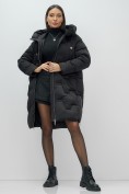 Купить Пальто зимнее утепленное с капюшоном женское черного цвета 7638Ch, фото 15