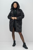 Купить Пальто зимнее утепленное с капюшоном женское черного цвета 7638Ch, фото 17