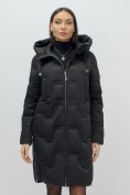 Купить Пальто зимнее утепленное с капюшоном женское черного цвета 7638Ch, фото 7