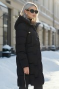 Купить Пальто зимнее утепленное с капюшоном женское черного цвета 7638Ch, фото 2
