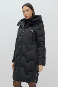 Купить Пальто зимнее утепленное с капюшоном женское черного цвета 7638Ch, фото 9