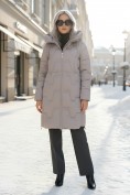 Купить Пальто зимнее утепленное с капюшоном женское светло-коричневого цвета 7638SK, фото 5