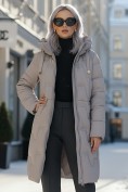 Купить Пальто зимнее утепленное с капюшоном женское светло-коричневого цвета 7638SK, фото 3