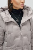 Купить Пальто зимнее утепленное с капюшоном женское светло-коричневого цвета 7638SK, фото 10