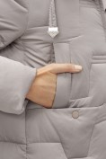 Купить Пальто зимнее утепленное с капюшоном женское светло-коричневого цвета 7638SK, фото 12