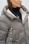 Купить Пальто зимнее утепленное с капюшоном женское серого цвета 7638Sr, фото 16