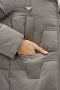 Купить Пальто зимнее утепленное с капюшоном женское серого цвета 7638Sr, фото 17