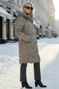 Купить Пальто зимнее утепленное с капюшоном женское серого цвета 7638Sr, фото 5