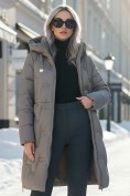 Купить Пальто зимнее утепленное с капюшоном женское серого цвета 7638Sr, фото 3