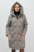 Купить Пальто зимнее утепленное с капюшоном женское серого цвета 7638Sr, фото 12