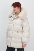 Купить Куртка зимняя женская с мехом и капюшоном тренд бежевого цвета 7639B, фото 13