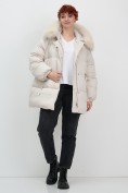 Купить Куртка зимняя женская с мехом и капюшоном тренд бежевого цвета 7639B, фото 18