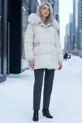 Купить Куртка зимняя женская с мехом и капюшоном тренд бежевого цвета 7639B, фото 4