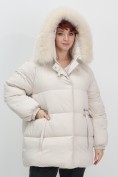 Купить Куртка зимняя женская с мехом и капюшоном тренд бежевого цвета 7639B, фото 9