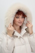Купить Куртка зимняя женская с мехом и капюшоном тренд бежевого цвета 7639B, фото 10